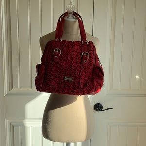 Red Leather Moschino Ruffle Handbag